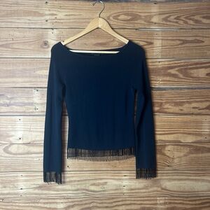 The Limited Black Fringe Hem Long Sleeve Top